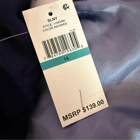 SL Fashions Ombré Satin Bow Sash Gown Navy/Wedgewood Women’s Sz 16 NWT - Picture 10 of 10